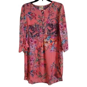 Fig and Flower coral salmon multicolor floral long lightweight tunic sty…